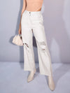 Women White Twill Distress Frayed Hem Jeans-SFJEAN0562