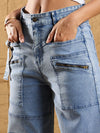 Women Ice Blue Front Zipper Pocket Straight Fit Jeans-SFJEAN0566