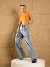 Women Blue Acid Wash Thigh Cut-Out Straight Fit Jeans-SFJEAN0569