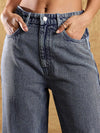 Women Blue Washed Eyelet Detail Straight Fit Jeans-SFJEAN0573