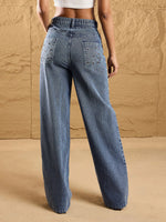 Women Blue Washed Eyelet Detail Straight Fit Jeans-SFJEAN0573