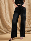 Women Black Washed Front Studded Straight Fit Jeans-SFJEAN0576