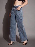 Women Blue Wash Front Pocket Straight Fit Jeans-SFJEAN0580