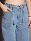 Women Blue Patched Pocket Straight Jeans-SFJEAN0582