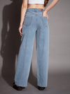 Women Blue Patched Pocket Straight Jeans-SFJEAN0582