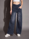 Women Blue Front Seam Straight Fit Jeans-SFJEAN0584