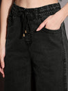 Women Black Wash Straight Fit Drawstring Jeans-SFJEAN0585