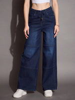 Women Blue Straight Fit Drawstring Jeans-SFJEAN0586