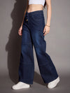 Women Blue Straight Fit Drawstring Jeans-SFJEAN0586