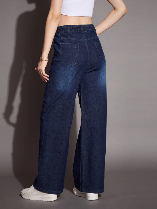 Women Blue Straight Fit Drawstring Jeans-SFJEAN0586