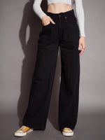 Women Black High Waist Wide Leg Jeans-SFJEAN0587