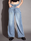 Women Blue High Waist Wide Leg Jeans-SFJEAN0588