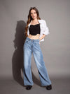 Women Blue High Waist Wide Leg Jeans-SFJEAN0588