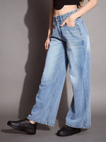 Women Blue High Waist Wide Leg Jeans-SFJEAN0588