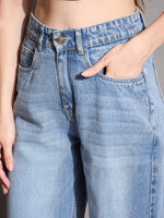 Women Blue High Waist Wide Leg Jeans-SFJEAN0588