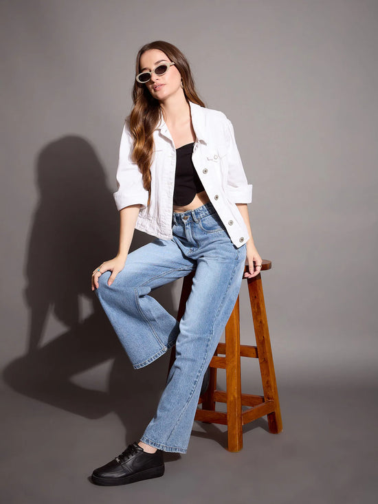 Women Blue High Waist Wide Leg Jeans-SFJEAN0588