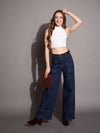 Women Blue Blast Patch Pocket Wide Leg Jeans-SFJEAN0590