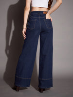 Women Blue Blast Patch Pocket Wide Leg Jeans-SFJEAN0590