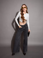 Women Black Low Waist Wide Leg Jeans-SFJEAN0591