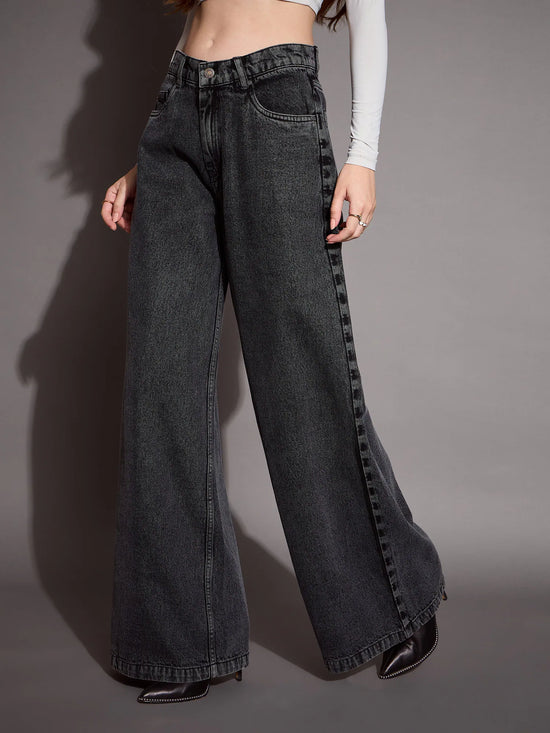 Women Black Low Waist Wide Leg Jeans-SFJEAN0591