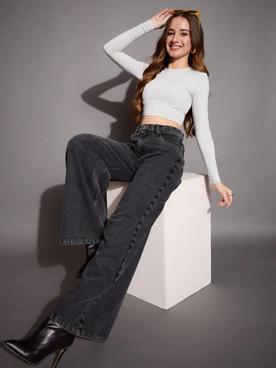 Women Black Low Waist Wide Leg Jeans-SFJEAN0591