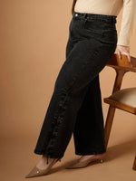 Women Black Wash Side Knot Straight Fit Jeans-SFJEAN0606