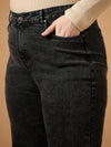 Women Black Wash Side Knot Straight Fit Jeans-SFJEAN0606