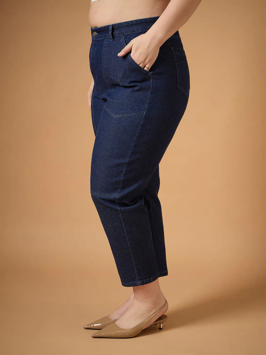 Women Navy Denim Balloon Fit Jeans-SFJEAN0608