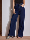 Women Navy Blue Heart Pockets Straight Jeans-SFJEAN0629