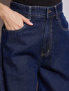 Women Navy Blue Heart Pockets Straight Jeans-SFJEAN0629