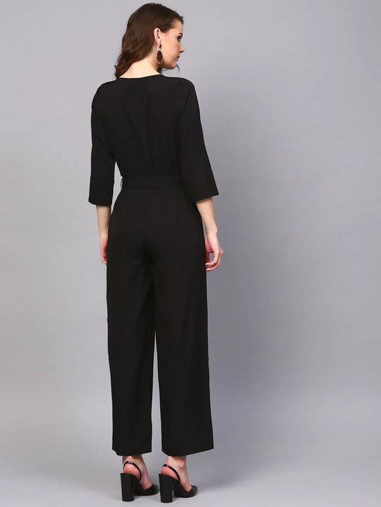 Women Solid Standard Black Jumpsuits & Sets