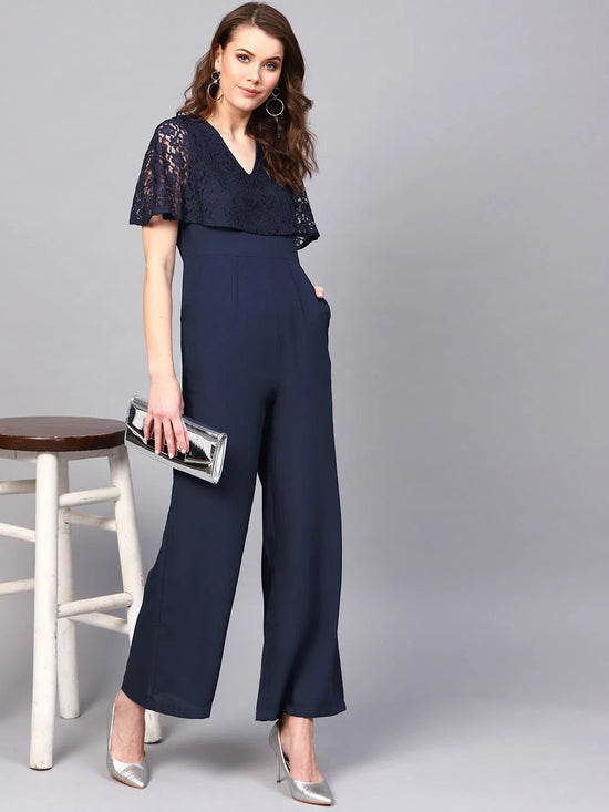 Women Solid Standard Navy Jumpsuits & Sets