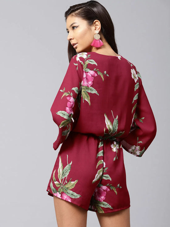 Women Printed Maroon Jumpsuits & Sets