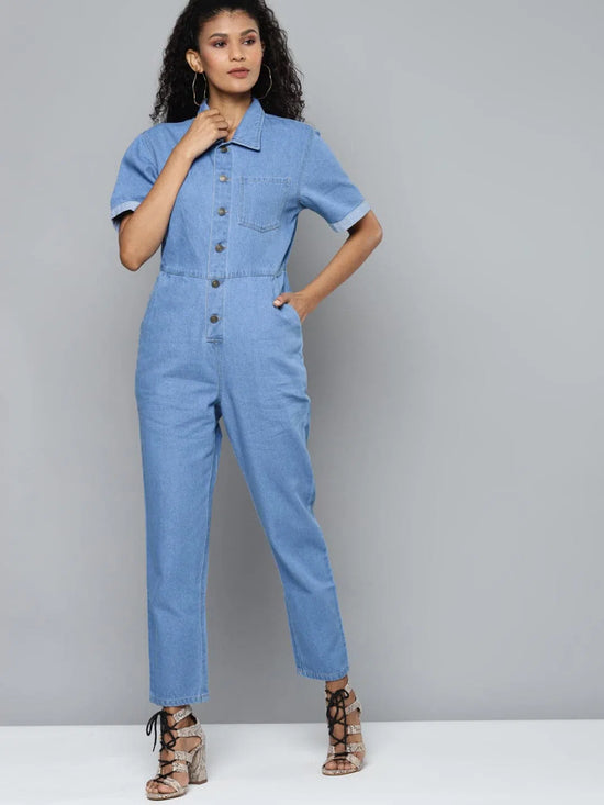 Women Solid Blue Jumpsuits & Sets