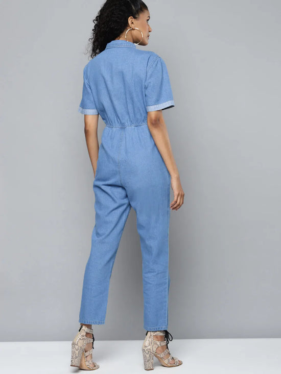 Women Solid Blue Jumpsuits & Sets