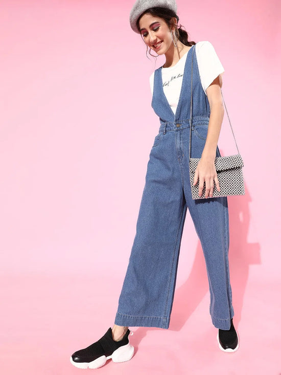 Women Solid Blue Jumpsuits & Sets