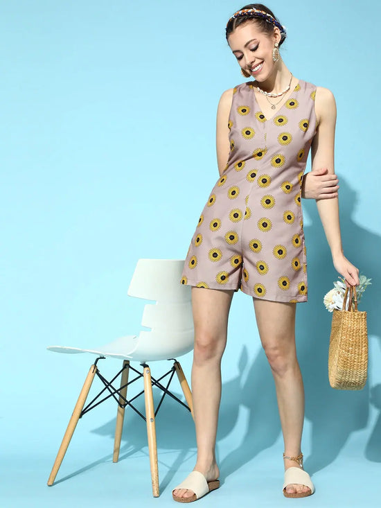 Women Printed Beige Jumpsuits & Sets