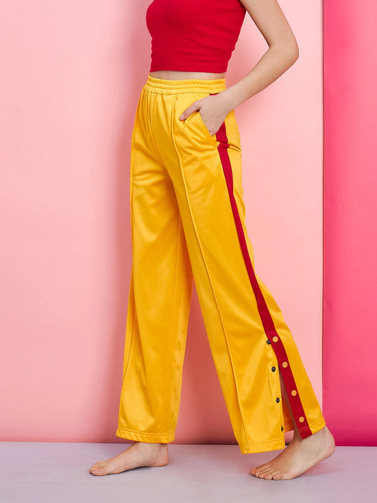 Women Yellow Side Button Track Pants