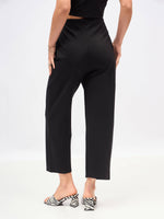 Women Black Front Darted High Waisted Pants