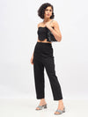 Women Black Front Darted High Waisted Pants