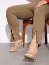 Women Beige Metal Zipper Hem Detail Pants