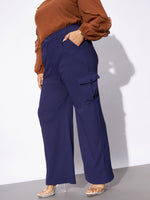 Women Navy Pleated Detail Straight Pants