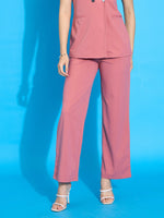 Women Pink Pleated Straight Pants