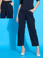 Women Navy Knit Tapered Pants