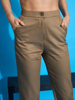 Women Brown Rayon Tencil Tapered Pants