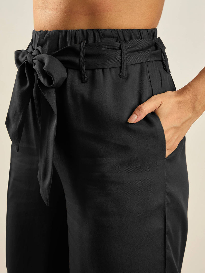 Women Black Paperback Waist Pants