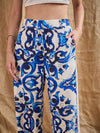 Women Blue Printed Straight Fit Pants-SFPANT50842