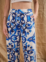 Women Blue Printed Straight Fit Pants-SFPANT50842