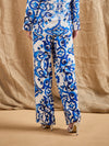 Women Blue Printed Straight Fit Pants-SFPANT50842