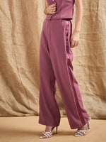 Women Dark Pink Straight Fit Side Tape Pants-SFPANT50844